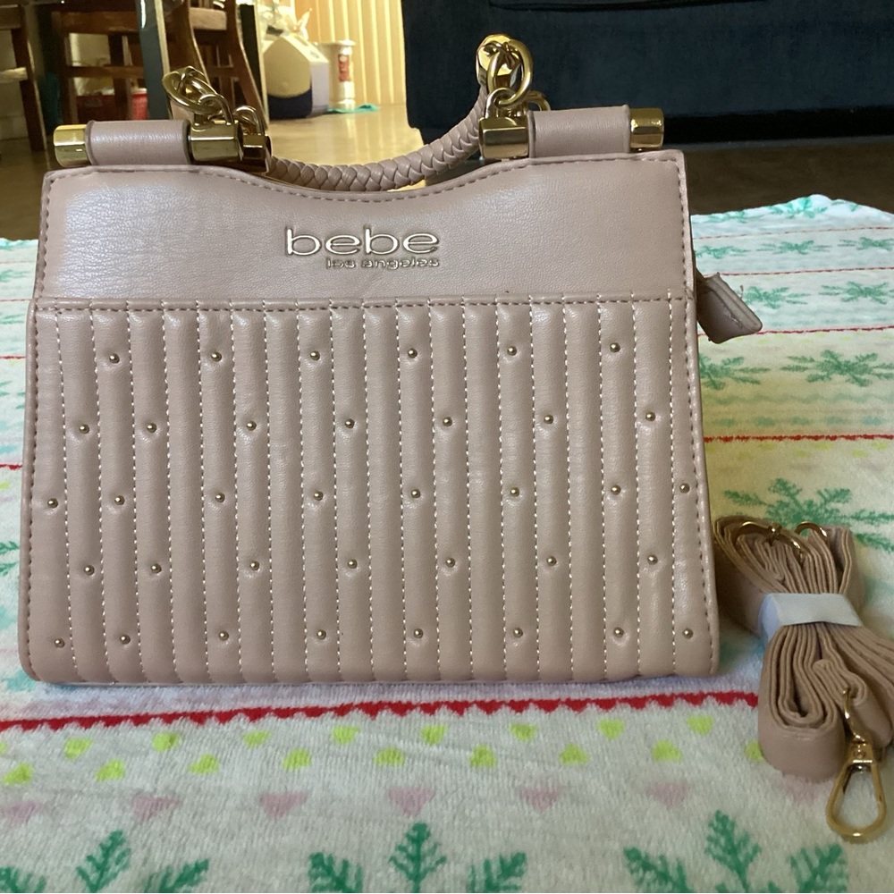 Bebe Los Angeles Nude Pink Aliah Stud Shopper Crossbody Bag